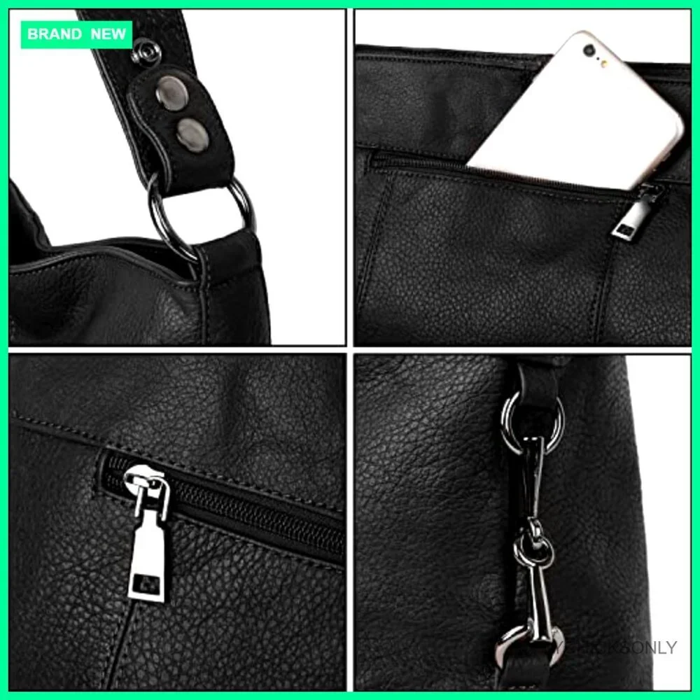 Large Genuine Leather Hobo Crossbody Bag with Top Handle Travel Purse